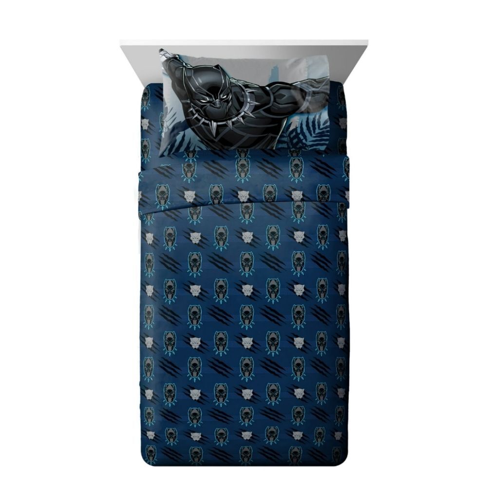 Black Panther King of Wakanda Kids 3-Piece Twin Sheet Set, Microfiber, Black,